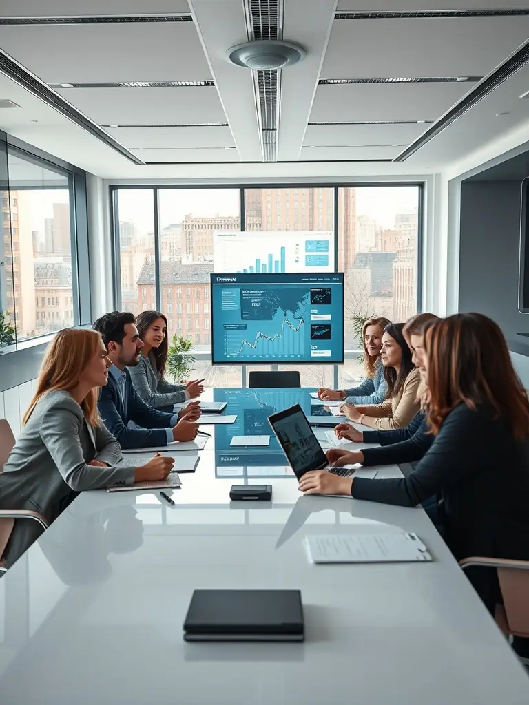 A professional team brainstorming growth strategies in a modern office setting, representing Nobsil Solutions' collaborative approach to business development.