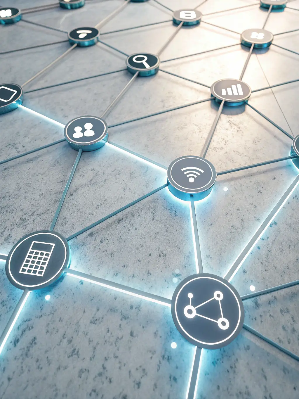 A network of interconnected nodes representing business connections and partnerships facilitated by Nobsil Solutions.